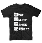 Eat Sleep Anime Repeat Design Round Neck Unisex T-Shirt