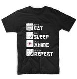 Eat Sleep Anime Repeat Design Round Neck Unisex T-Shirt