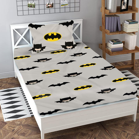 DC Comics - Batman New Logo Grey Single Bedsheet With Pillow Cover