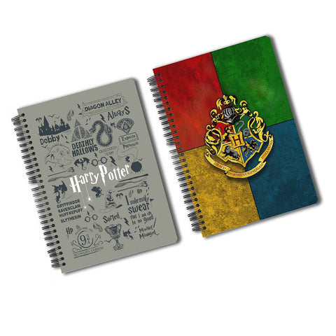 Harry Potter Pack Of 2 (House Crest + Infographic Grey) A5 Notebook