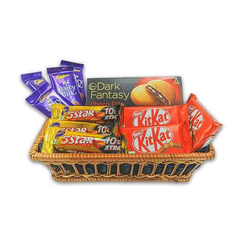 Premium Chocolate Gift Hamper With Beautiful Cane Basket