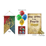 Harry Potter - Decorative Gift Set of (House Crest Flag + Set of 4 Badges + Balloons Set of 20 + Cake Topper + Favorite Muggle Poster)