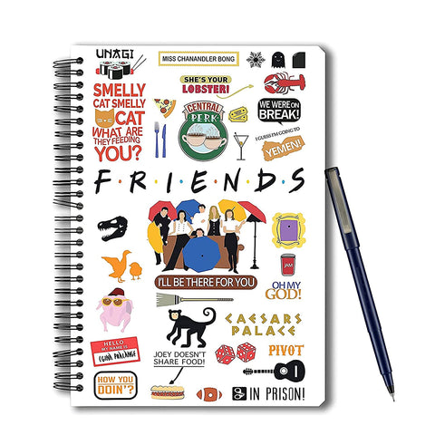 Friends TV Series - White Infographic Wiro Notebook With A Fine Writer Pen