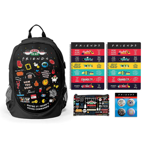Friends TV Series - Back To School Combo (1 Backpack + 1 Pouch + Badges Set + 2 B5 Notebooks)