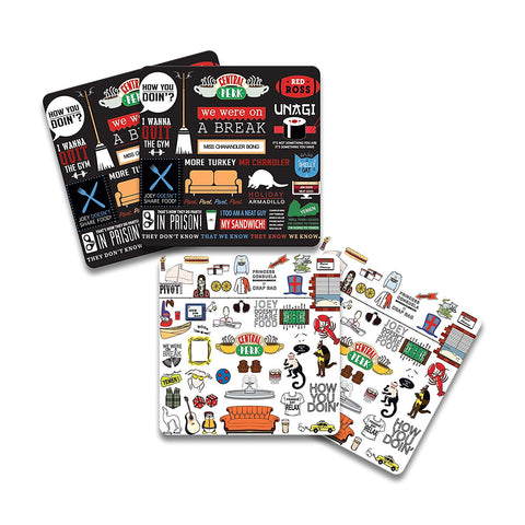 Friends TV Series Doodle and Infographic Wooden Coaster - Pack of 4