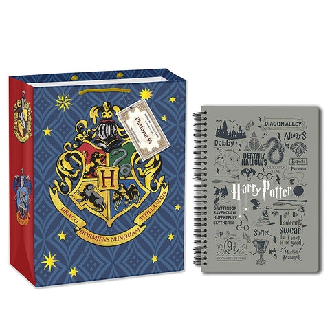 Harry Potter Combo set (1 Grey Infographic A5 Notebook 1 Gift Bag)